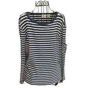 Chico's Navy/White Nautical Striped Long Sleeve Stretch Cotton Tee Medium/Size 1